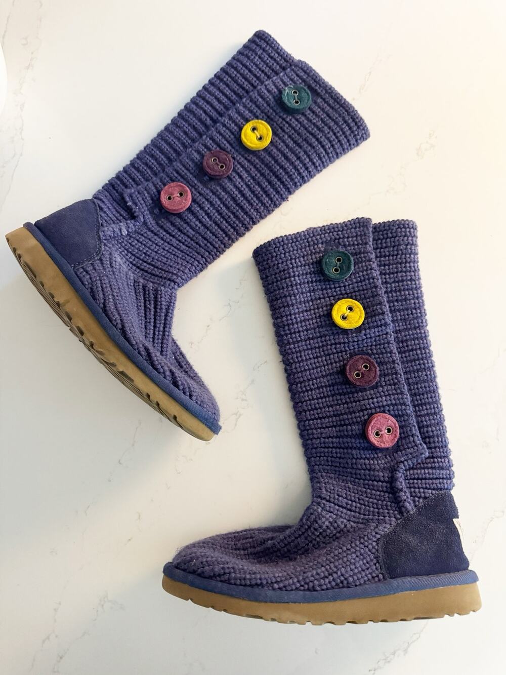 UGG Classic Cardy Knit Boots in Blue Size 3 Girl's
